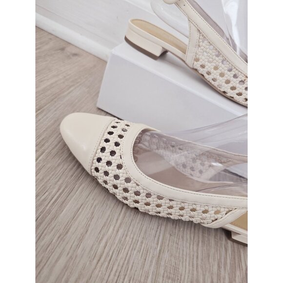 J. Crew Woven Ivory Slingback Flats 8 Buckle Old Money Cap Almond Toe Boho Shoes - Picture 2 of 11